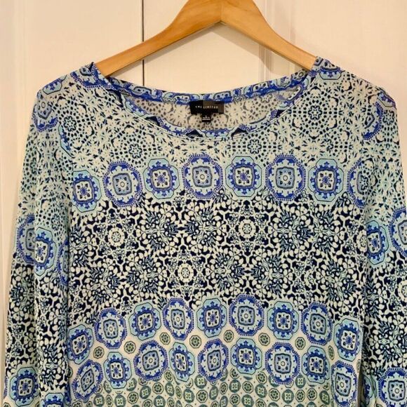 The Limited Blue Green Geometric Boho Print Long Sleeve Top Large - Picture 2 of 10